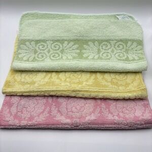 Vintage Cannon Wash Cloths Lot‎ of 3- Royal Family, Monticello, Pink Yellow Blue